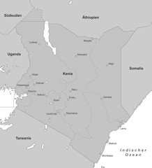 Kenia Karte - Grau (detailliert)