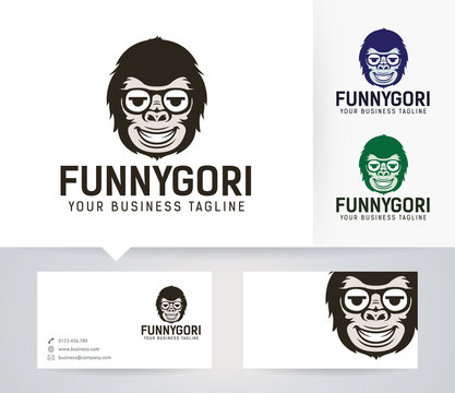 Funny Gorilla vector logo with alternative colors and business card template