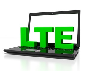 symbol LTE on a laptop computer, high-speed wireless communication concept, 3d render