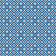 Seamless pattern with symmetric geometric ornament. Blue abstract background.