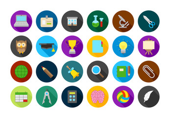 School elements round vector icons set
