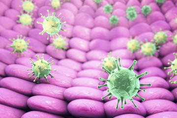 Viruses infecting human cells, 3D illustration