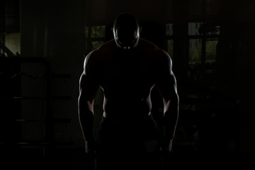 Fototapeta na wymiar Siluet Bodybuilder Man Posing In The Gym