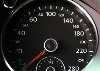 Car control panel speedometer from car black and white with red