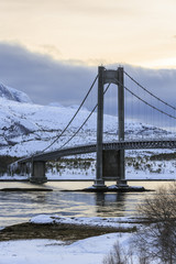 Kjerringvikstraumen bridge over Efjorden, European route E06 in  Nordland county, Norway