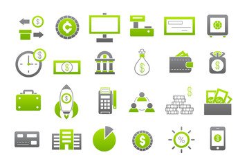Banking gray-greem vector icons set