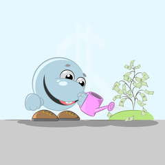 Naklejka premium blue smiley watering from a watering can money tree