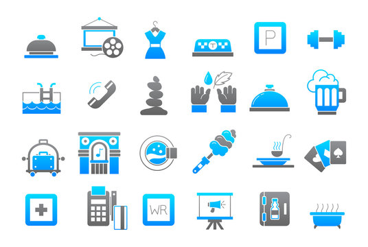 Entertainment gray-blue vector icons set