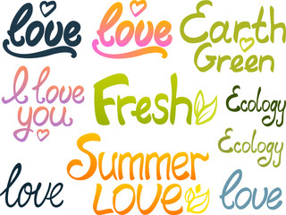 Lettering: love, fresh, summer love...
