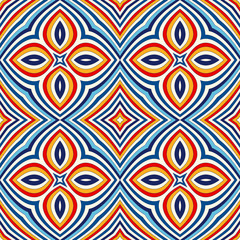 Bright ethnic abstract background. Seamless pattern with symmetric geometric ornament.
