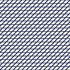 Seamless pattern with symmetric geometric ornament. Nautical blue striped grid abstract repeated wallpaper.