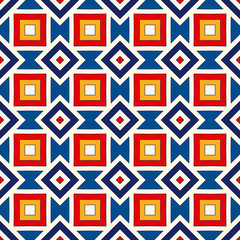 Bright ethnic abstract background. Seamless pattern with symmetric geometric ornament.