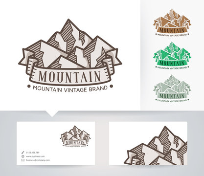 Mountain Vintage Brand vector logo with alternative colors and business card template