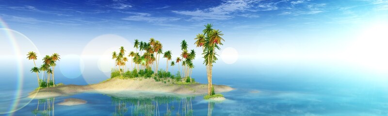 panorama of the sea islands. palm trees on the beach. 