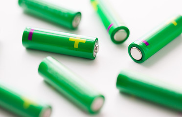 close up of green alkaline batteries