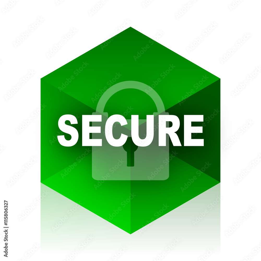 Poster secure cube icon, green modern design web element