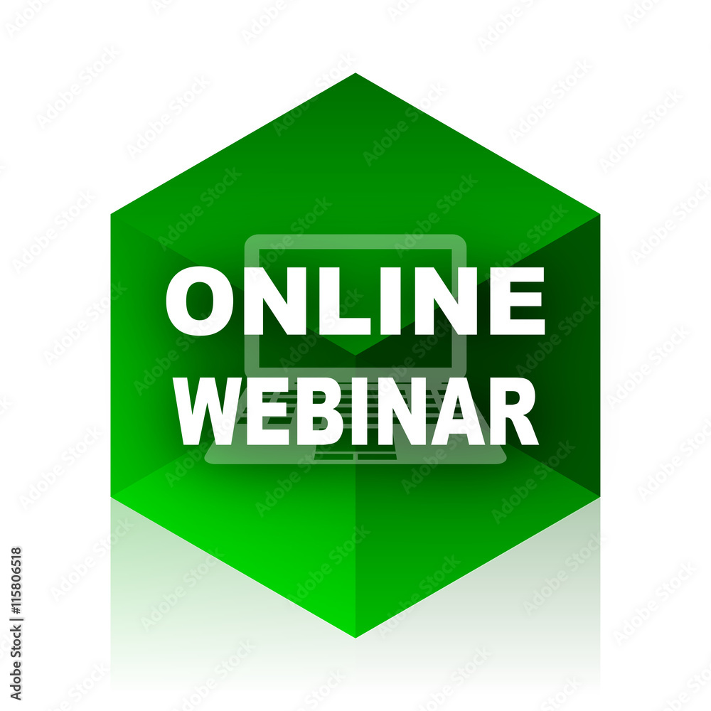 Poster online webinar cube icon, green modern design web element