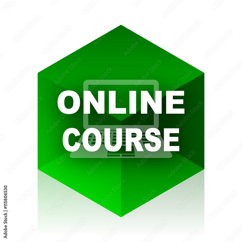 Poster online course cube icon, green modern design web element