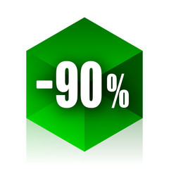 90 percent sale retail cube icon, green modern design web element