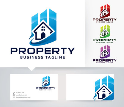 Property vector logo with alternative colors and business card template