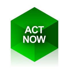 act now cube icon, green modern design web element