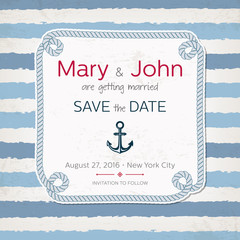 Vintage marine wedding invitation. Nautical design. Beach party invitation. Sea style wedding. Save the date.