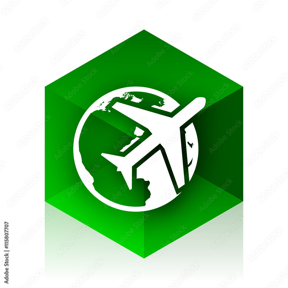 Poster travel cube icon, green modern design web element