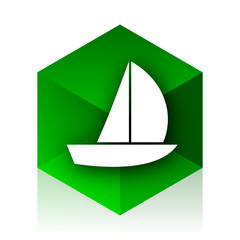 yacht cube icon, green modern design web element