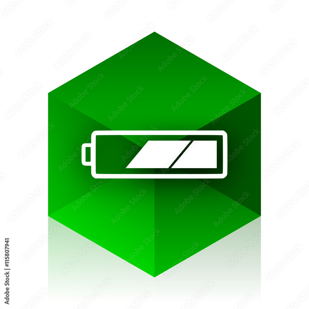 Poster battery cube icon, green modern design web element