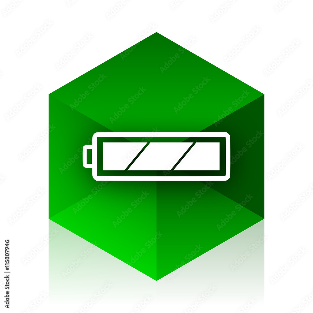 Poster battery cube icon, green modern design web element