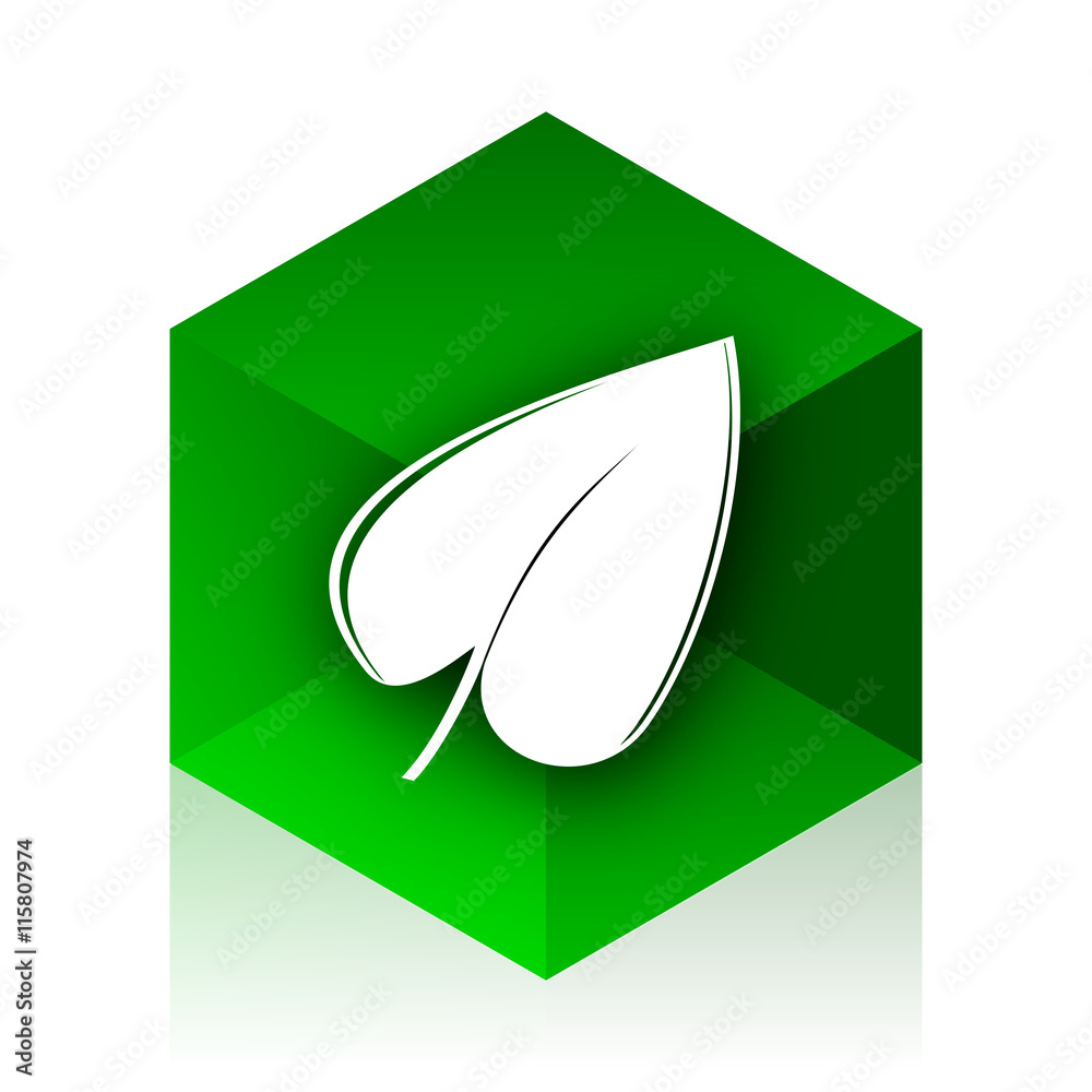Poster leaf cube icon, green modern design web element