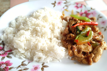 Fried pork with chili and basil
