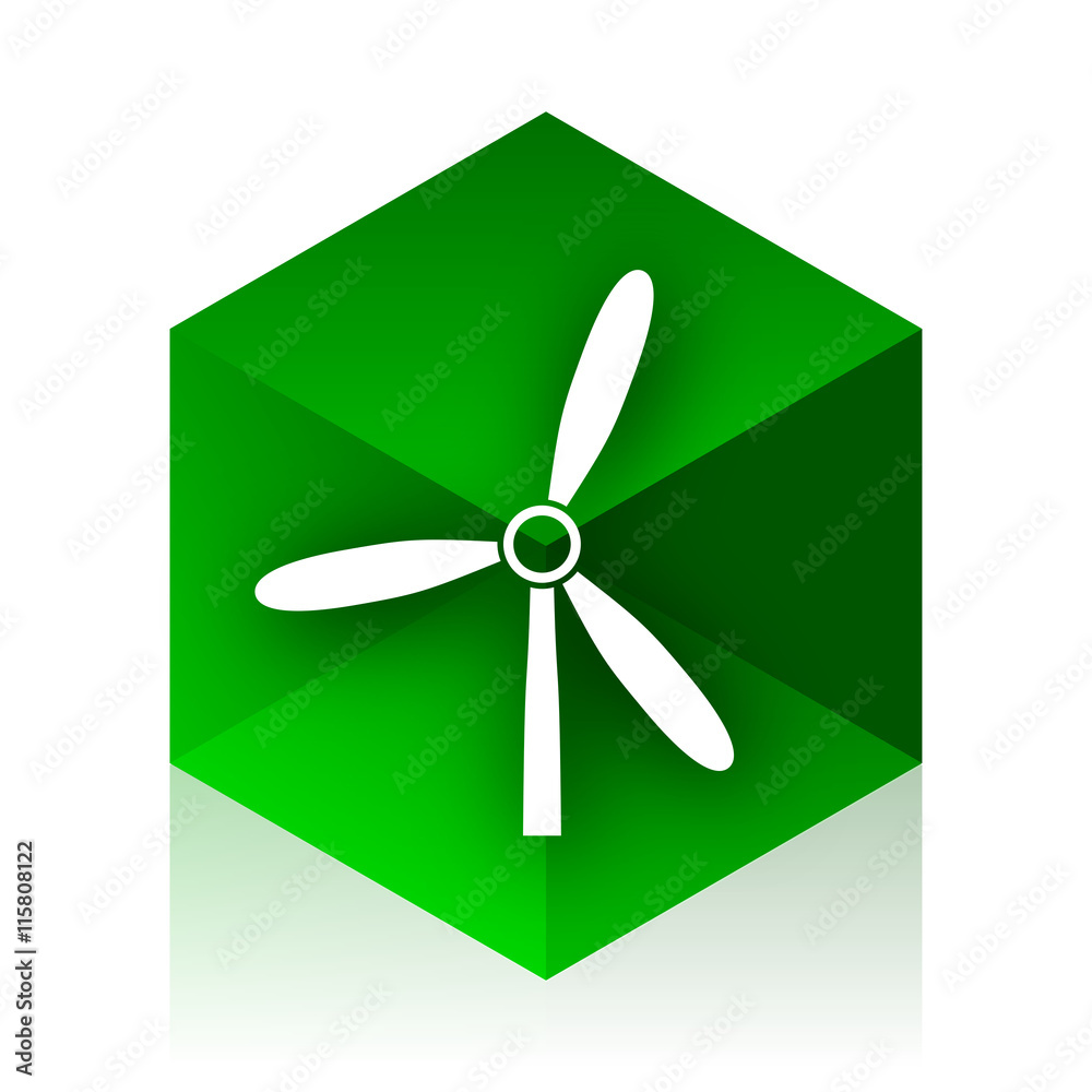 Poster windmill cube icon, green modern design web element