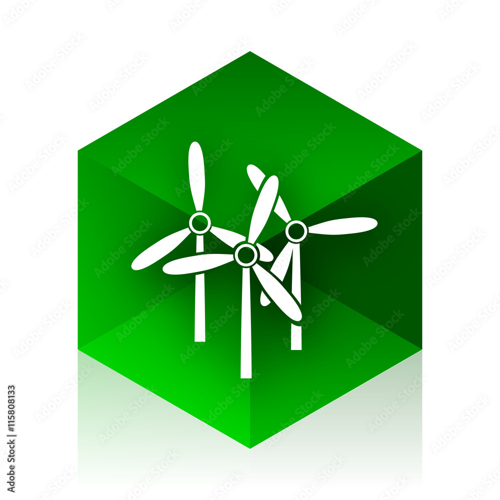 Poster windmill cube icon, green modern design web element