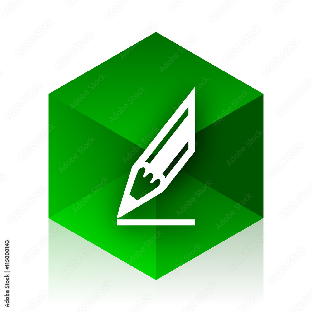 Poster pencil cube icon, green modern design web element