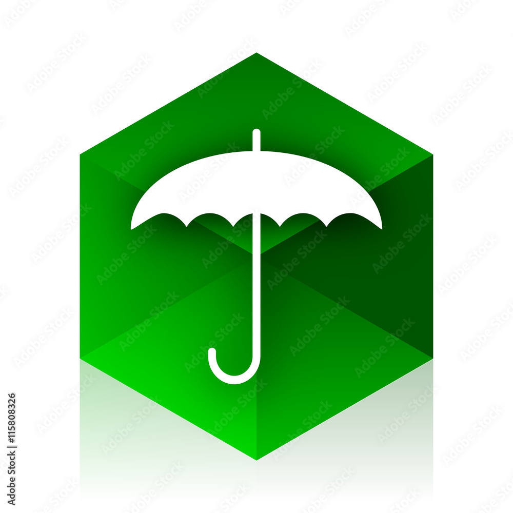 Poster umbrella cube icon, green modern design web element