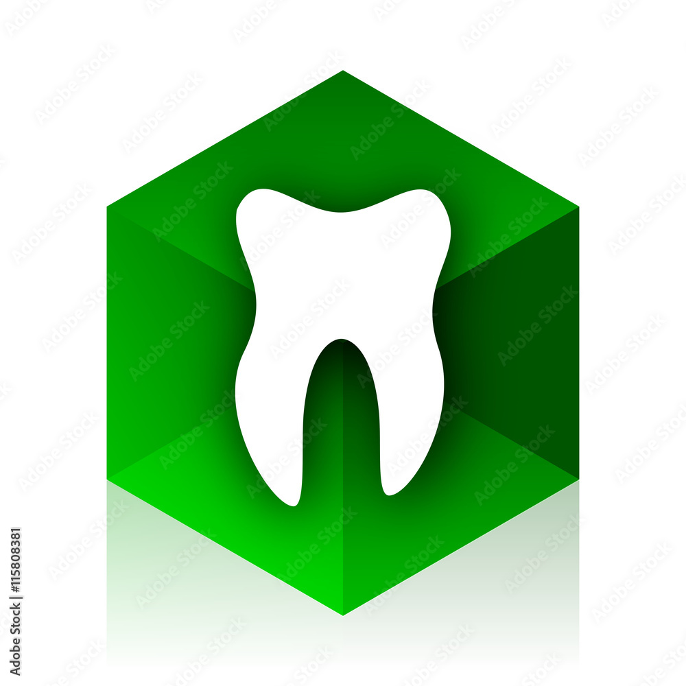 Poster tooth cube icon, green modern design web element