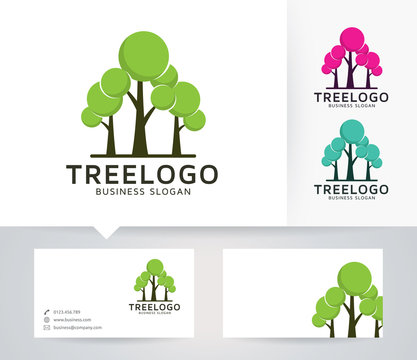 Tree Group vector logo with alternative colors and business card template