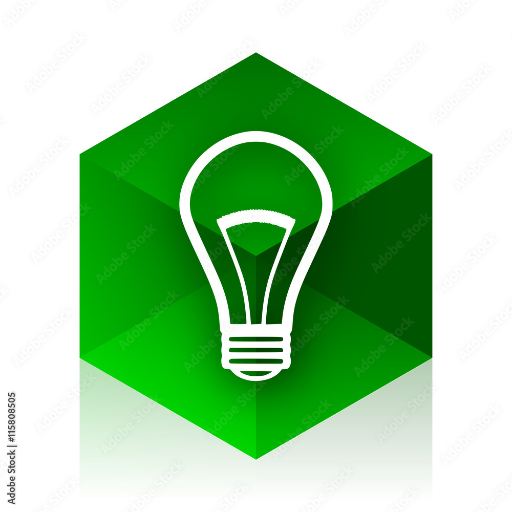Poster bulb cube icon, green modern design web element