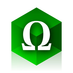 omega cube icon, green modern design web element