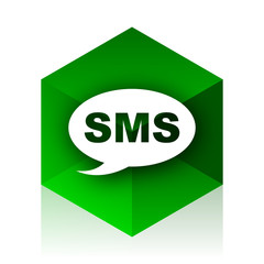 sms cube icon, green modern design web element