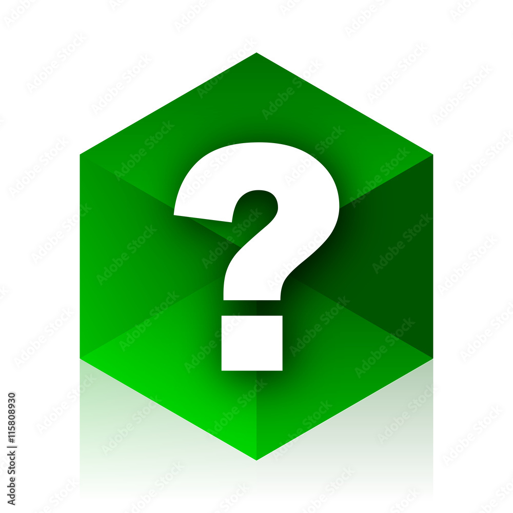 Poster question mark cube icon, green modern design web element