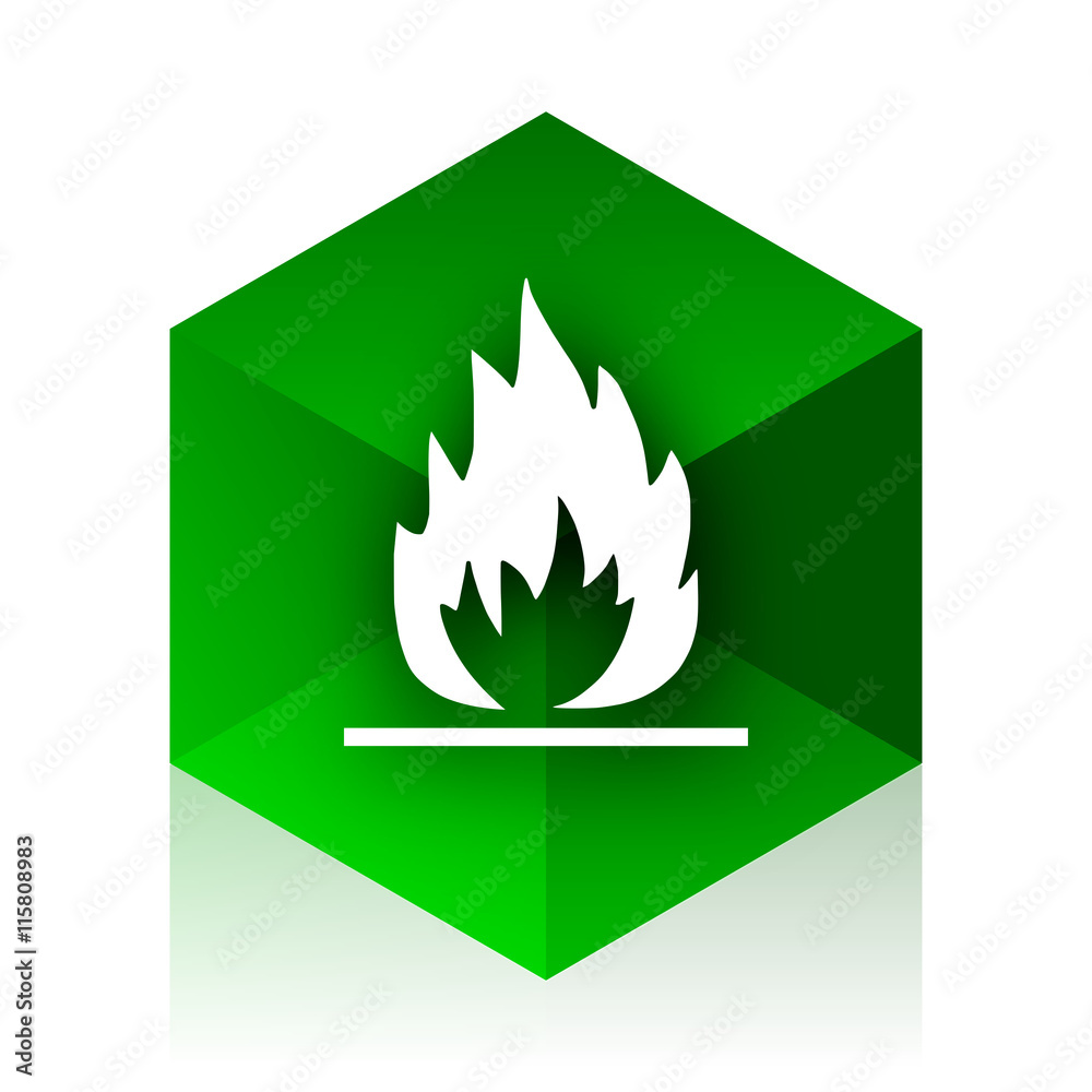 Aufkleber flame cube icon, green modern design web element