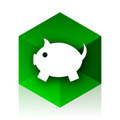 piggy bank cube icon, green modern design web element