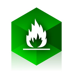 flame cube icon, green modern design web element