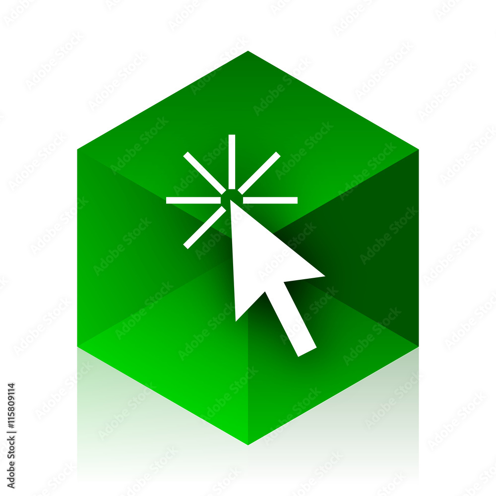 Aufkleber click here cube icon, green modern design web element