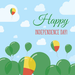 Benin Independence Day Flat Patriotic Design. Beninese Flag Balloons. Happy National Day Vector Card.