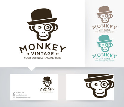 Vintage Monkey vector logo with alternative colors and business card template