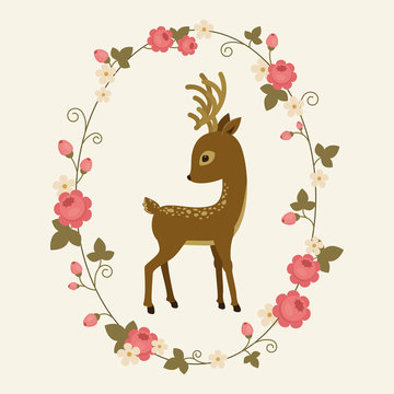Little deer in a rose wreath