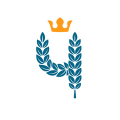 Number four logo formed by laurel wreath with crown.